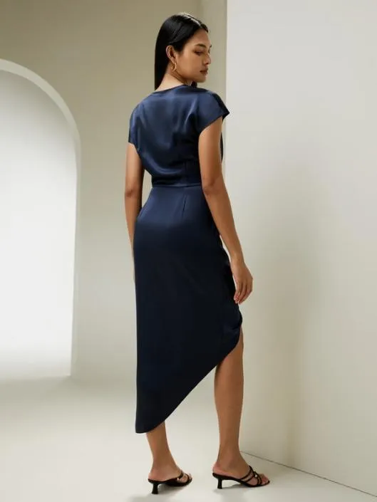 LILYSILK X NATASHA Draped Silk MidiDress Women Jumpsuits Lilysilk Dresses