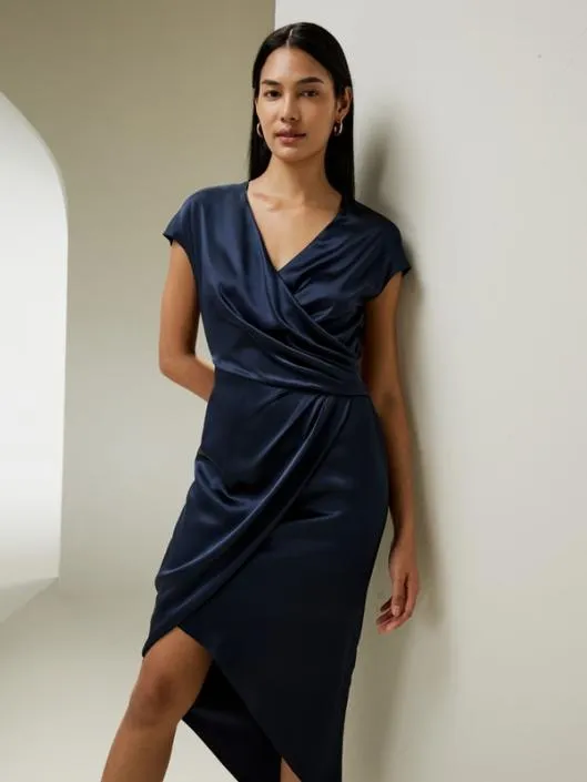LILYSILK X NATASHA Draped Silk MidiDress Women Jumpsuits Lilysilk Dresses