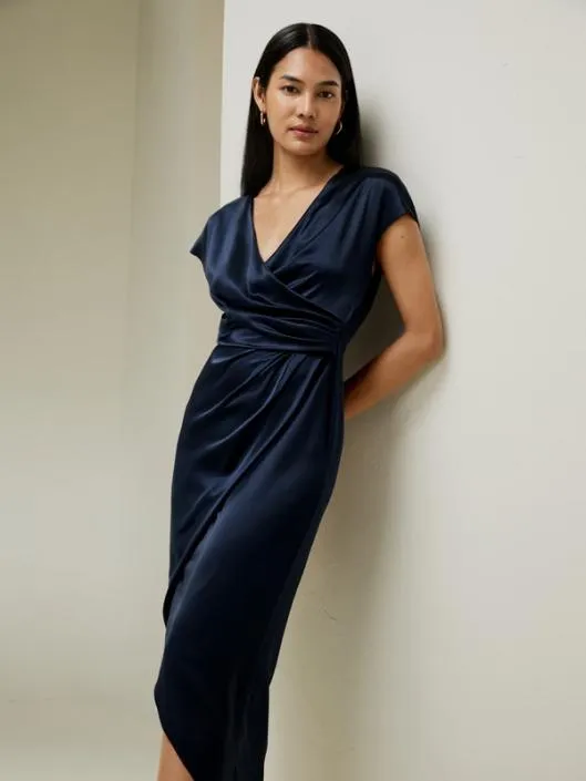 LILYSILK X NATASHA Draped Silk MidiDress Women Jumpsuits Lilysilk Dresses
