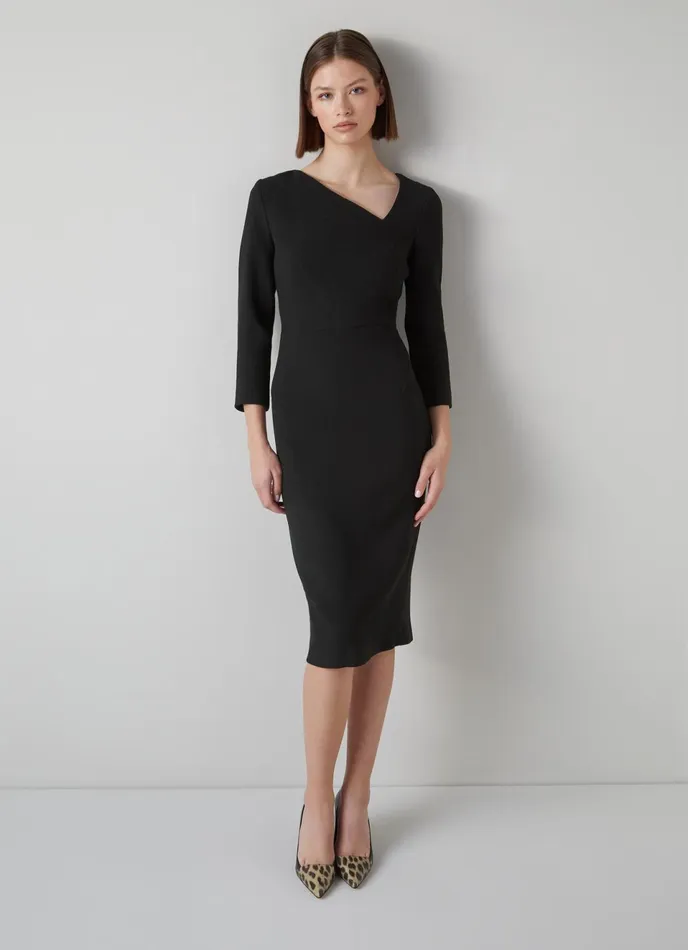 LK Bennett Alexis Black Wool Crepe Shift Dress Women Dresses