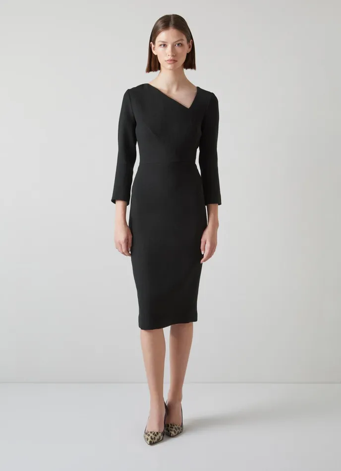LK Bennett Alexis Black Wool Crepe Shift Dress Women Dresses
