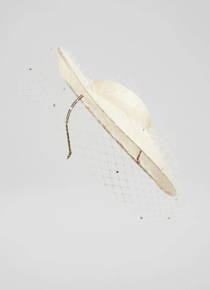 LK Bennett Annalise Cream Satin Wide Brim Fascinator Women Hats and Fascinators