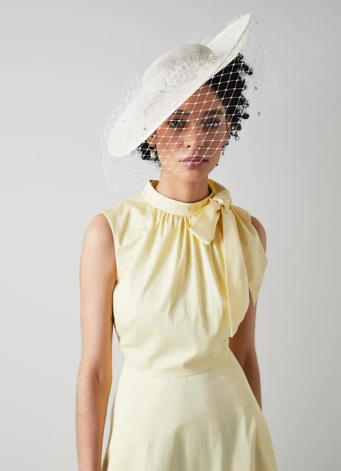 LK Bennett Annalise Cream Satin Wide Brim Fascinator Women Hats and Fascinators