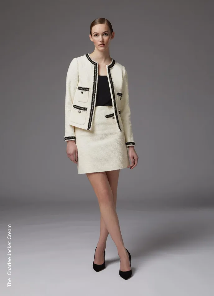LK Bennett Charlee Cream Recycled Cotton Blend Tweed Jacket Women Coats and Jackets LK Bennett Charlee Cream Recycled Cotton Blend Tweed Jacket Women Coats and Jackets