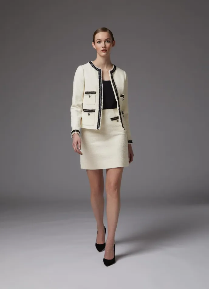 LK Bennett Charlee Cream Recycled Cotton Blend Tweed Jacket Women Coats and Jackets