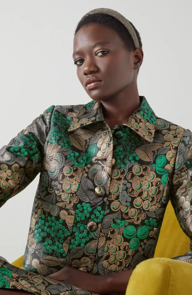 LK Bennett Charlotte Metallic Fruit Brocade Jacket Women Coats and Jackets