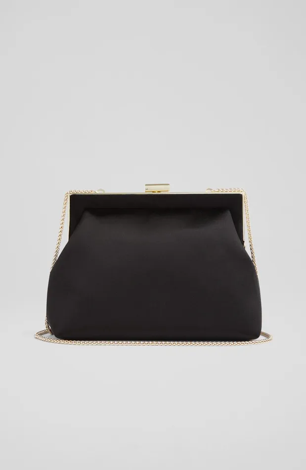 LK Bennett Connie Black Satin Trapeze Clutch Bag Women Clutch Bags