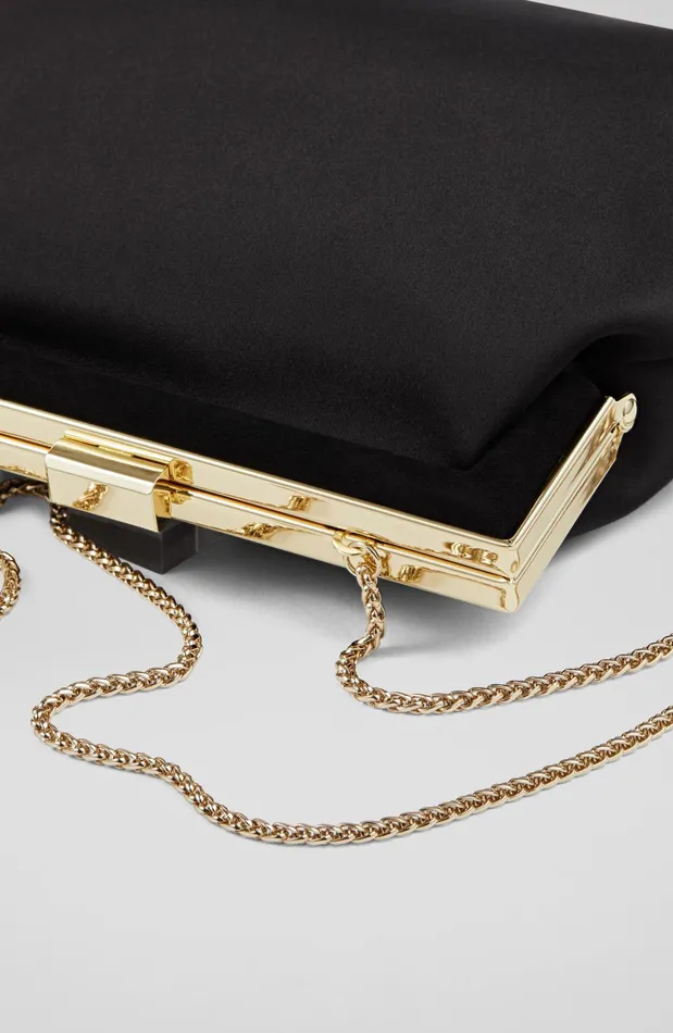 LK Bennett Connie Black Satin Trapeze Clutch Bag Women Clutch Bags
