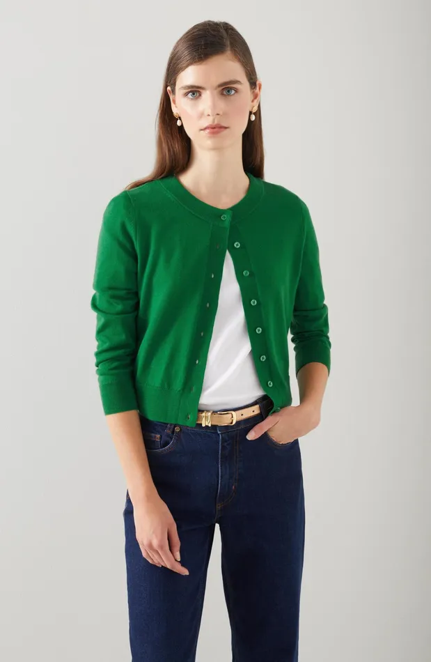 LK Bennett Connie Green Sustainably Sourced Merino Wool Cardigan Women Knitwear