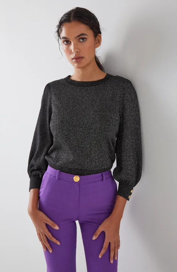 LK Bennett Diana Black Metallic Cotton And Sustainably Sourced Merino Jumper Women Knitwear
