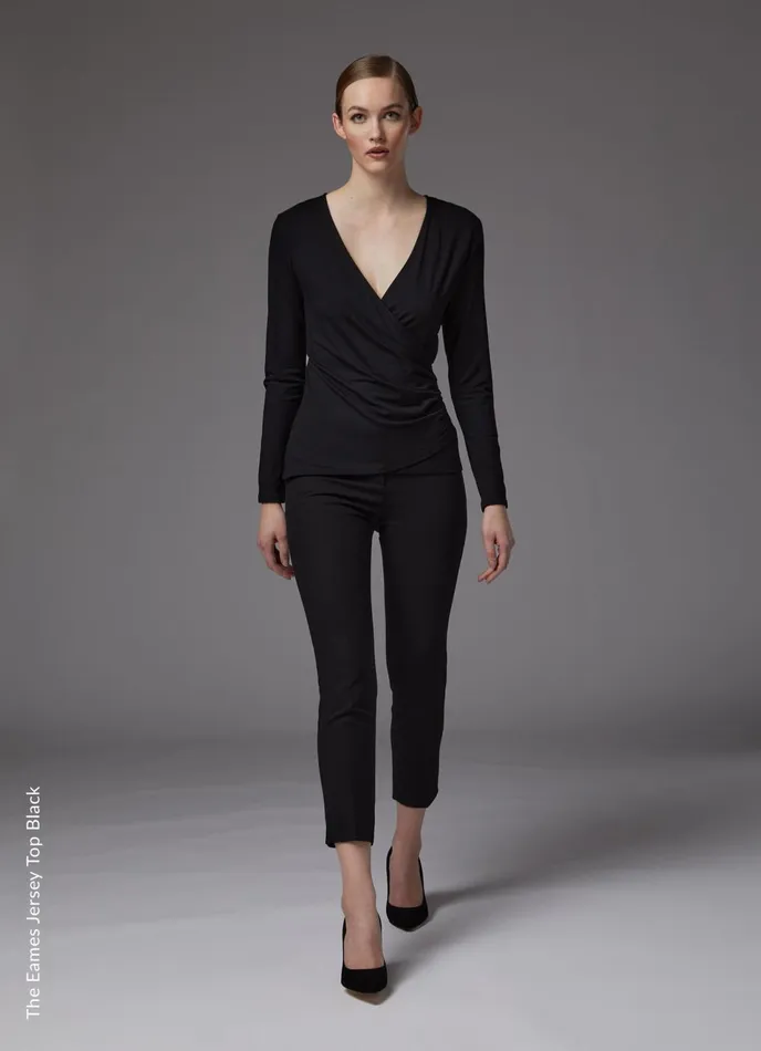 LK Bennett Eames Black Jersey Wrapover Top Women Tops
