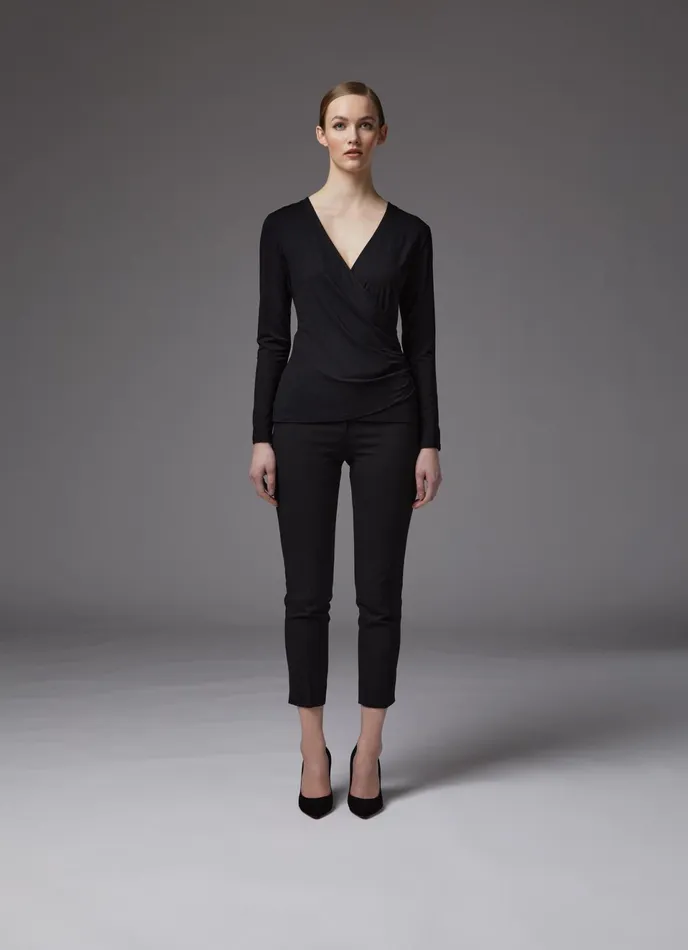 LK Bennett Eames Black Jersey Wrapover Top Women Tops