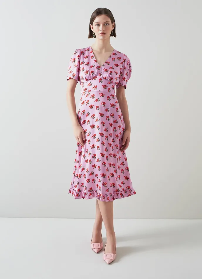 LK Bennett Elson Lilac Silk Primula Print Dress Women Dresses