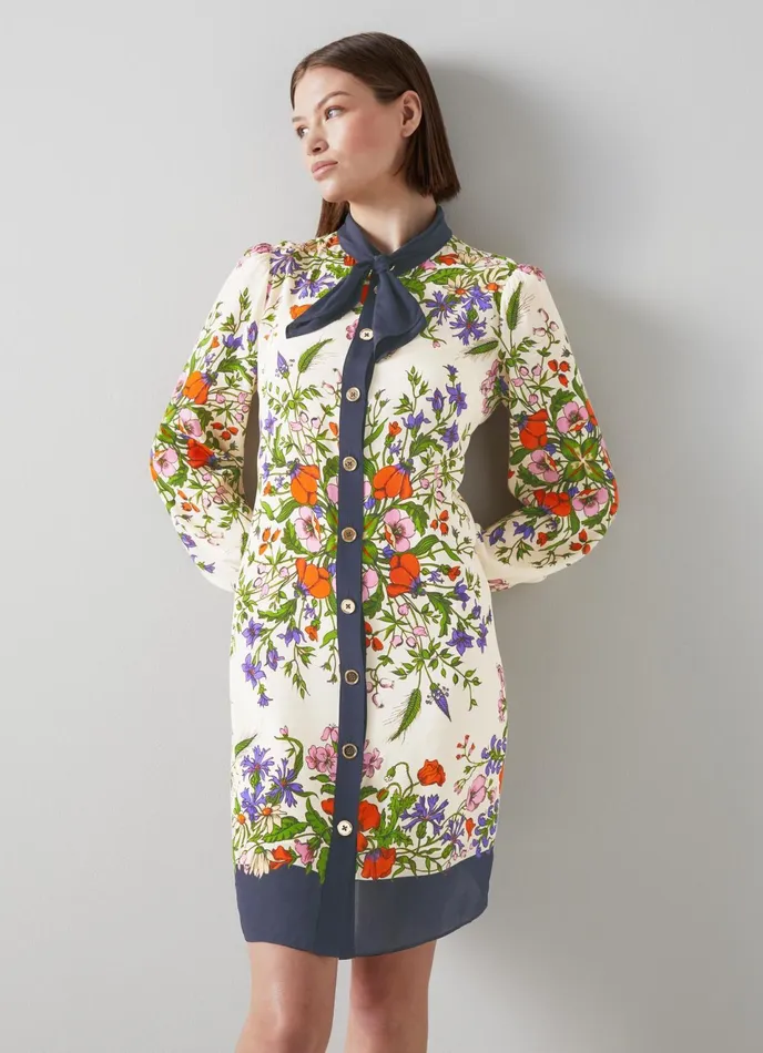 LK Bennett Ernst Cream Poppy Print SilkBlend Shirt Dress Women Dresses