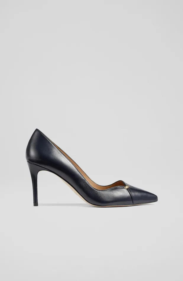LK Bennett Fiora Navy Leather Courts Women Court Shoes