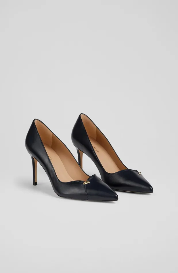 LK Bennett Fiora Navy Leather Courts Women Court Shoes