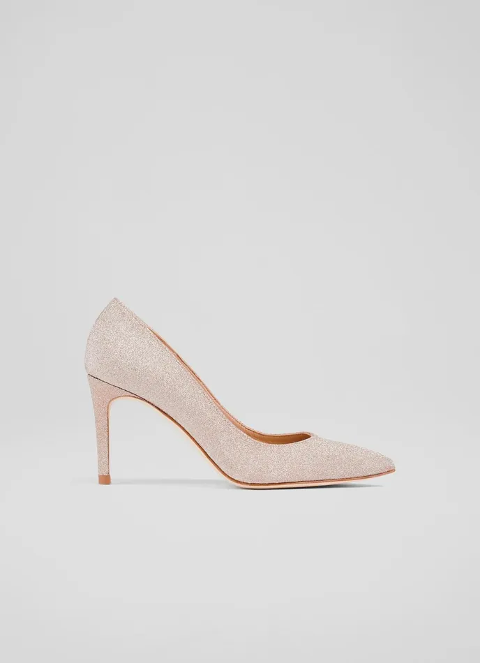 LK Bennett Floret Rose Fine Glitter Pointed Toe Courts Women Court Shoes