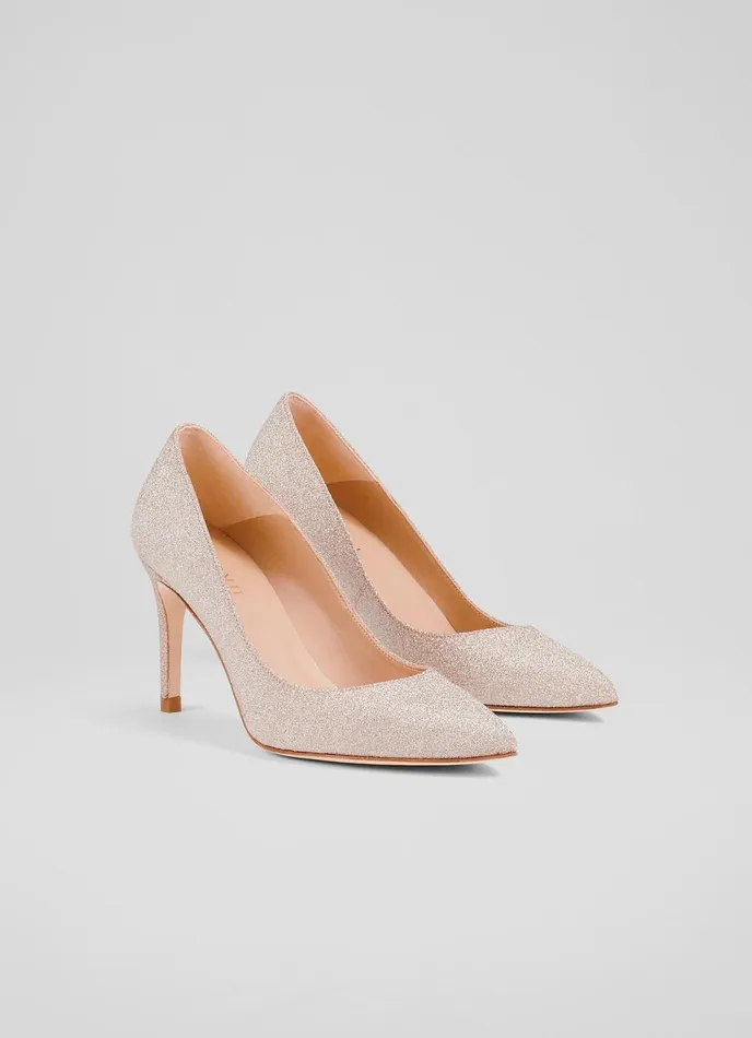 LK Bennett Floret Rose Fine Glitter Pointed Toe Courts Women Court Shoes