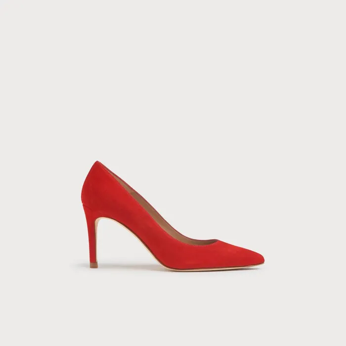LK Bennett Floret Scarlet Red Suede Pointed Toe Courts Women Court Shoes