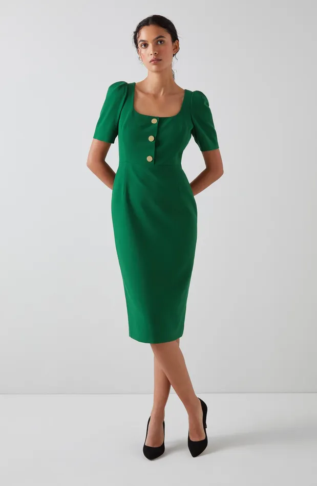 LK Bennett Folly Green Crepe Shift Dress Women Dresses