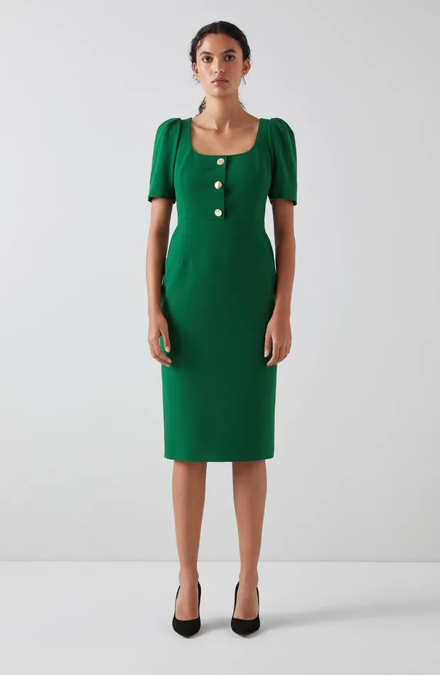 LK Bennett Folly Green Crepe Shift Dress Women Dresses