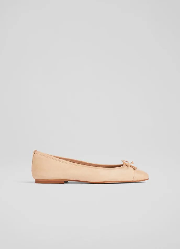 LK Bennett Kara Beige Suede And Patent Toe Cap Ballet Flats Women Flats
