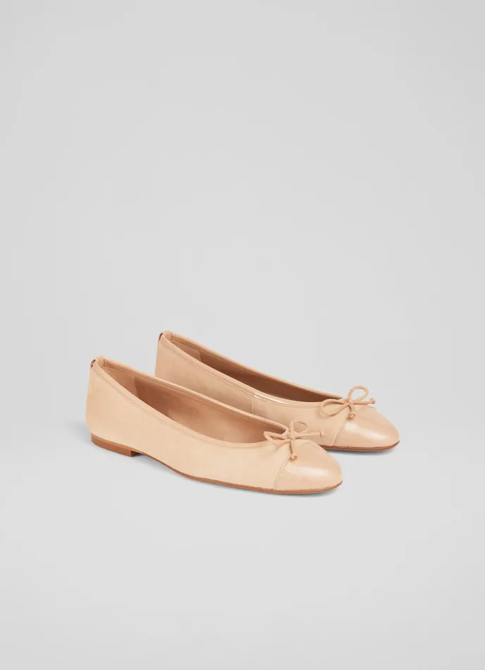 LK Bennett Kara Beige Suede And Patent Toe Cap Ballet Flats Women Flats