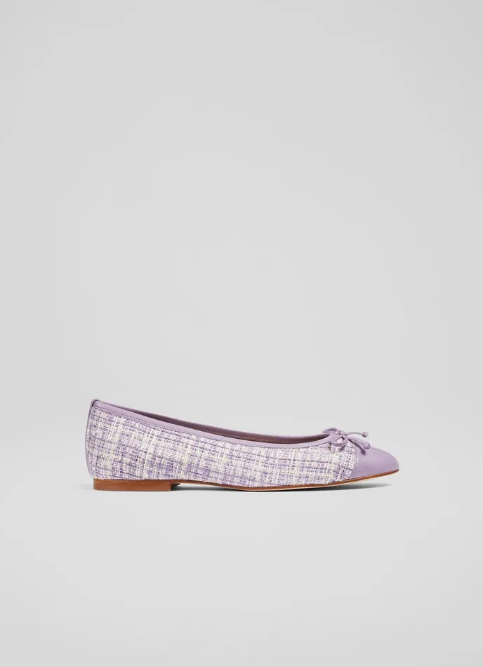 LK Bennett Kara Lilac Tweed And Leather Toe Cap Ballet Pumps Women Flats