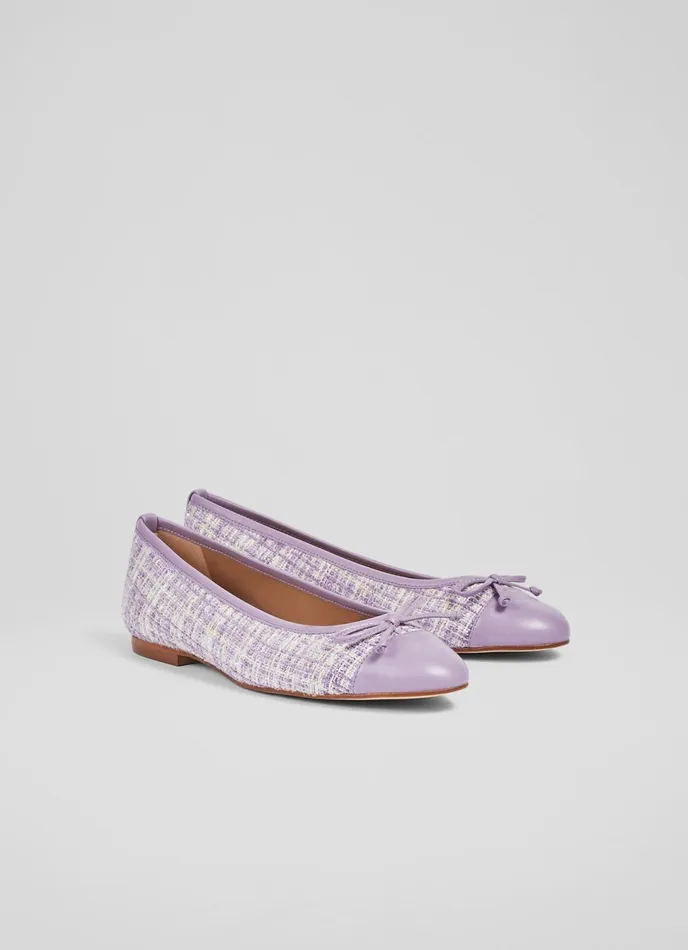 LK Bennett Kara Lilac Tweed And Leather Toe Cap Ballet Pumps Women Flats