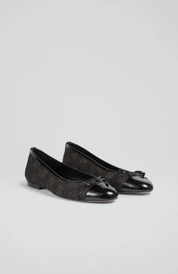 LK Bennett Kara Lilac Tweed And Leather Toe Cap Ballet Pumps Women Flats