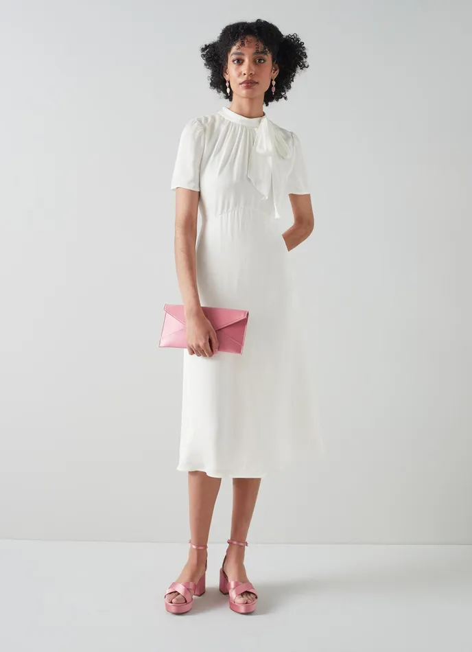 LK Bennett Kline Jade Crepe TieNeck Midi Dress Women Dresses