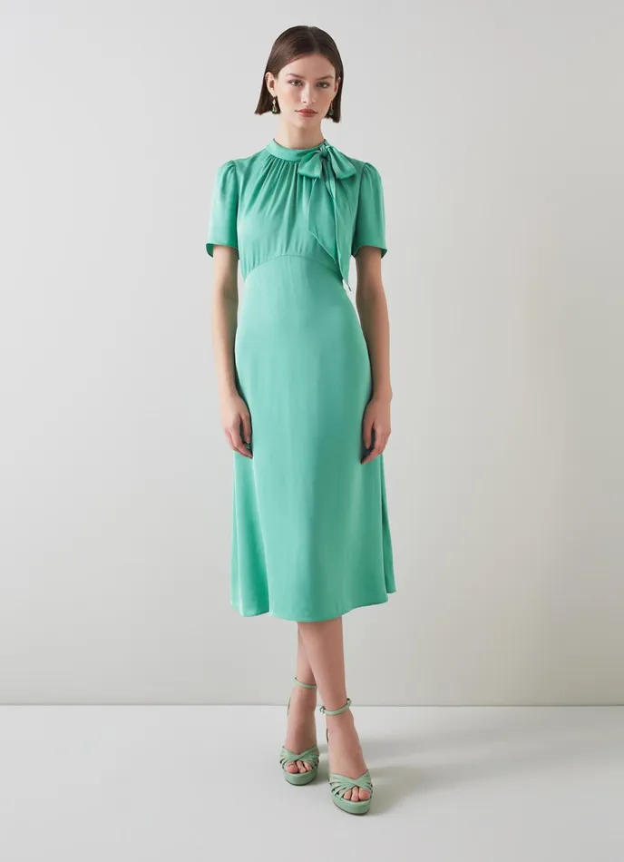 LK Bennett Kline Jade Crepe TieNeck Midi Dress Women Dresses