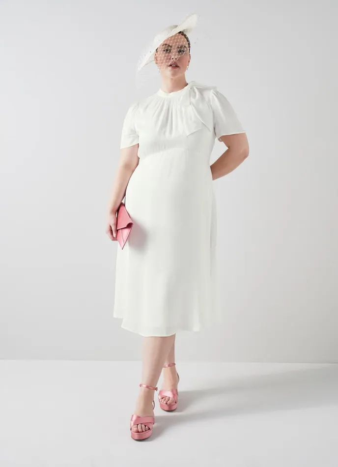 LK Bennett Kline Jade Crepe TieNeck Midi Dress Women Dresses