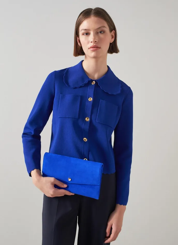 LK Bennett Layla Blue Suede Envelope Clutch Women Clutch Bags