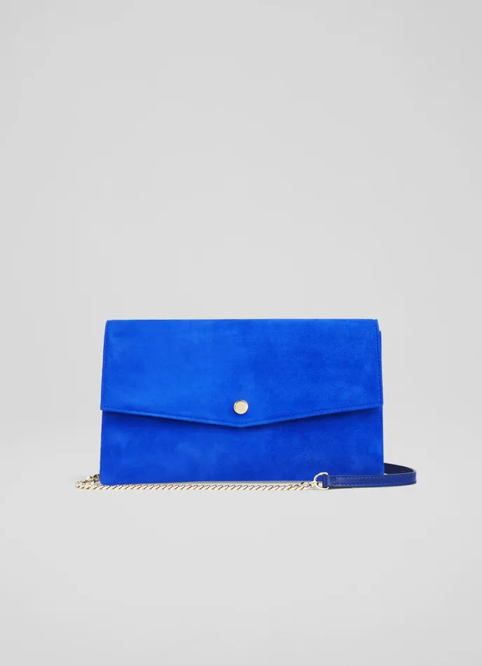 LK Bennett Layla Blue Suede Envelope Clutch Women Clutch Bags