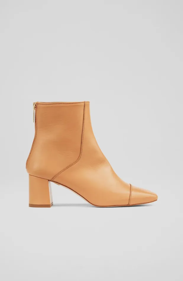 LK Bennett Maxine Tan Leather StitchDetail Ankle Boots Women Boots