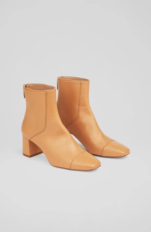 LK Bennett Maxine Tan Leather StitchDetail Ankle Boots Women Boots