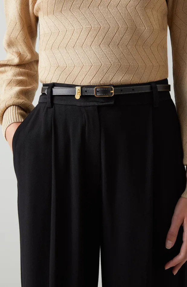 LK Bennett Molly Black Leather Skinny Belt Women Belts