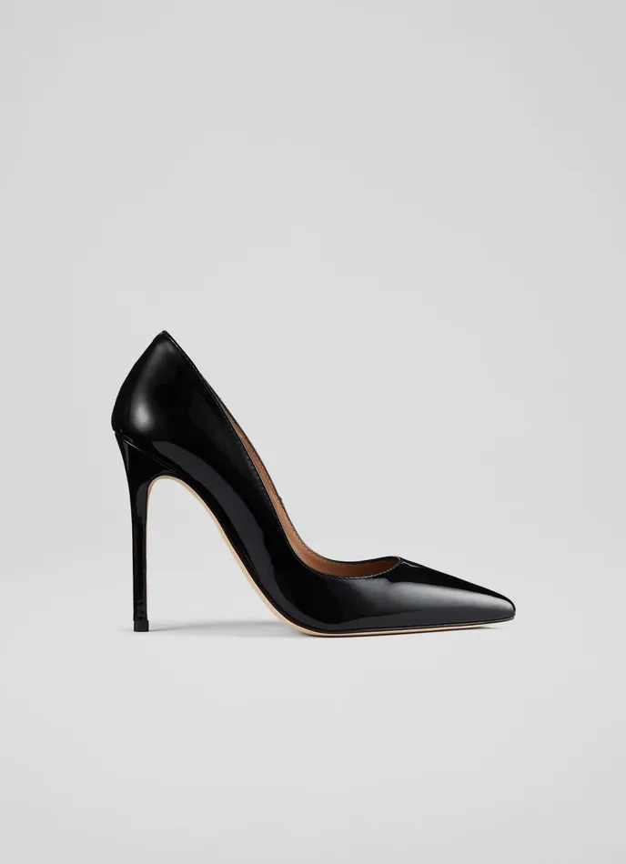 LK Bennett Monroe Black Patent Leather Pointed Toe Courts Women Court Shoes