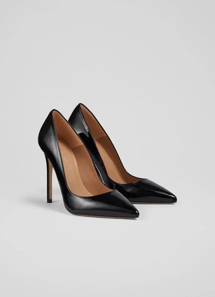 LK Bennett Monroe Black Patent Leather Pointed Toe Courts Women Court Shoes