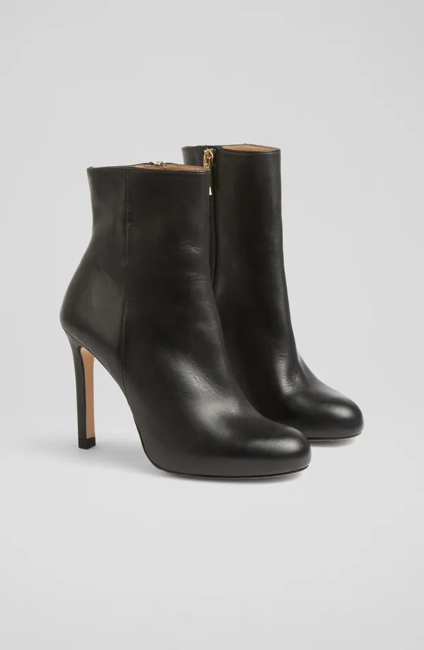 LK Bennett Nolan Black Leather Stiletto Ankle Boots Women Boots