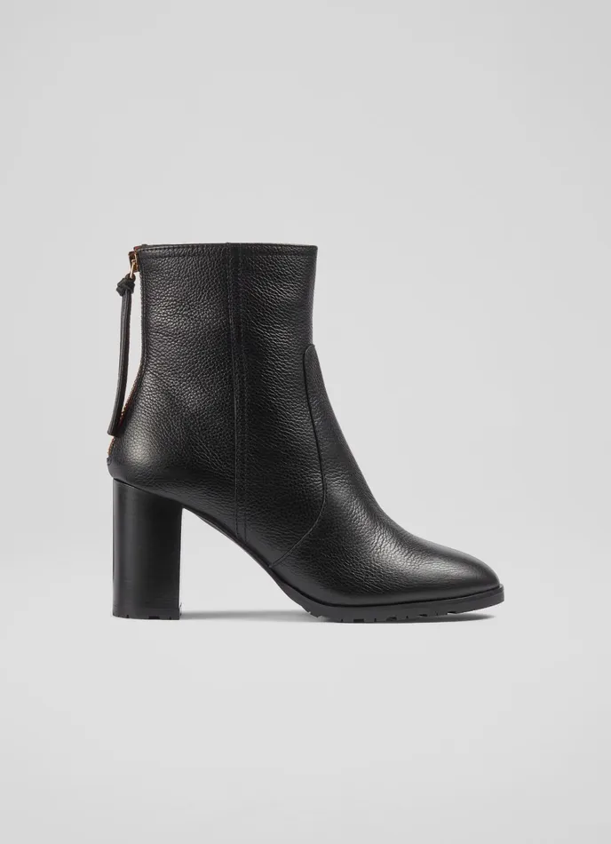 LK Bennett Nora Black Grainy Leather Ankle Boots Women Boots