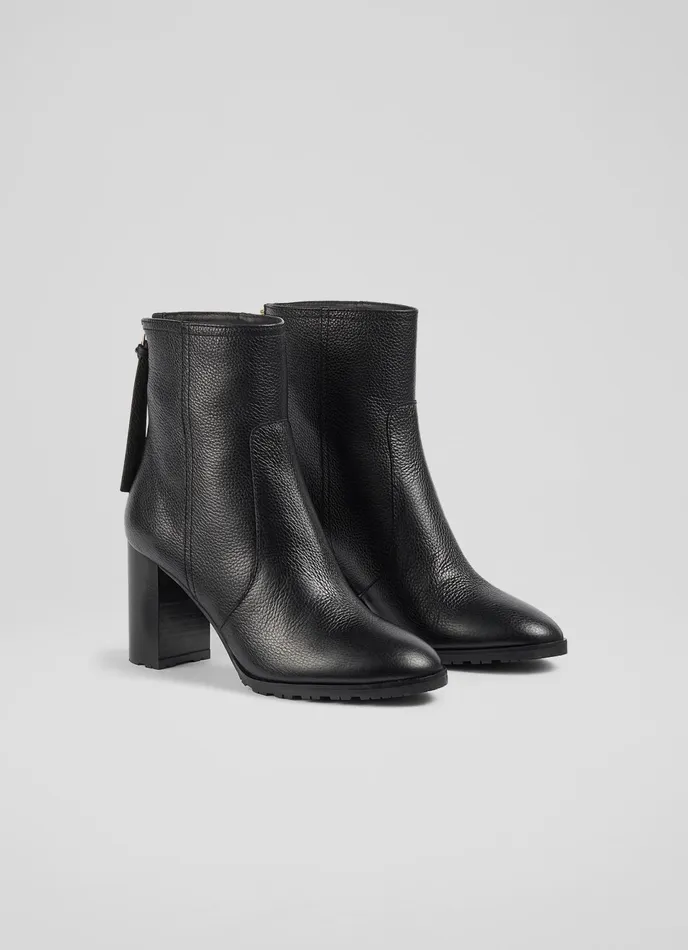 LK Bennett Nora Black Grainy Leather Ankle Boots Women Boots