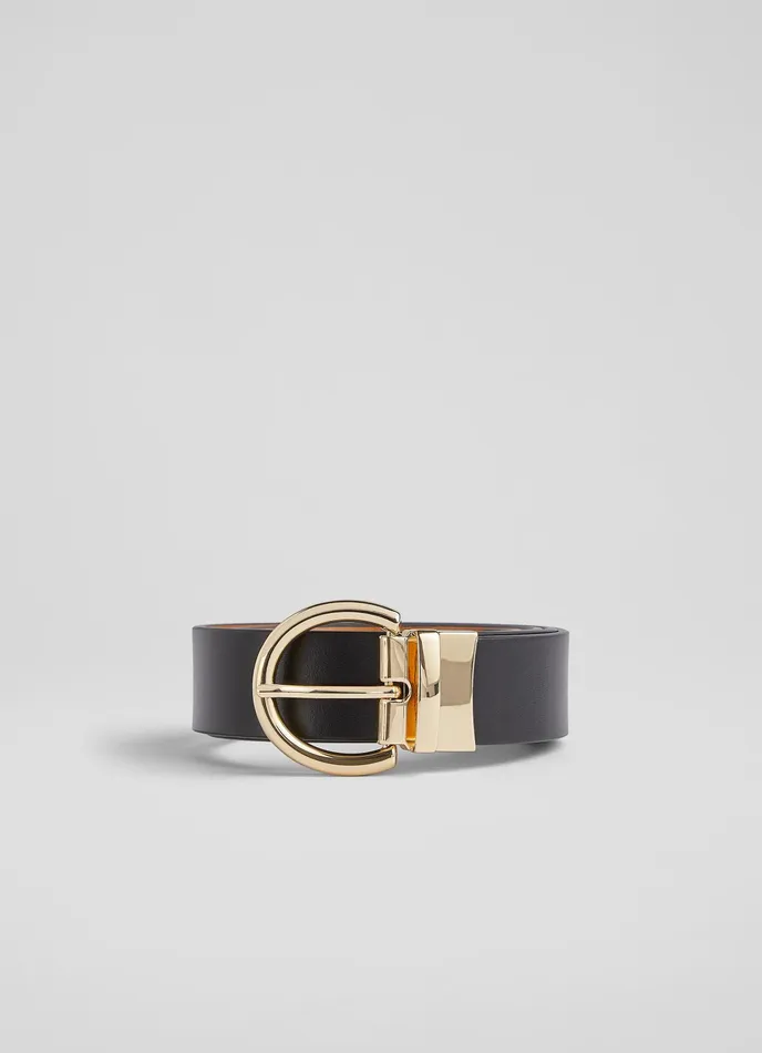 LK Bennett Odette Black And Tan Leather Reversible Belt Women Belts