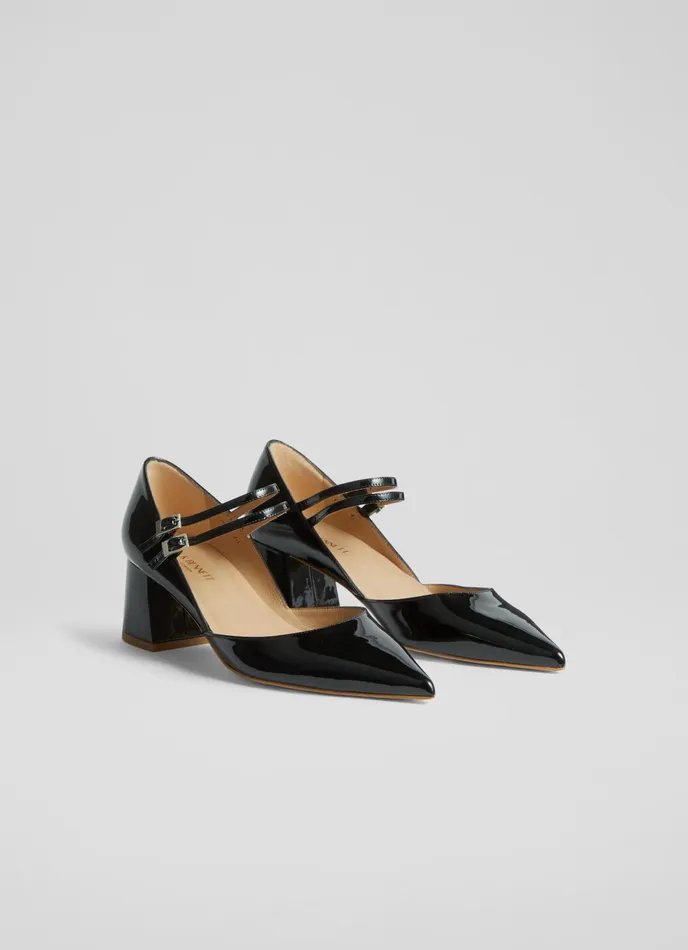 LK Bennett Savannah Black Patent Mary Janes Women Court Shoes