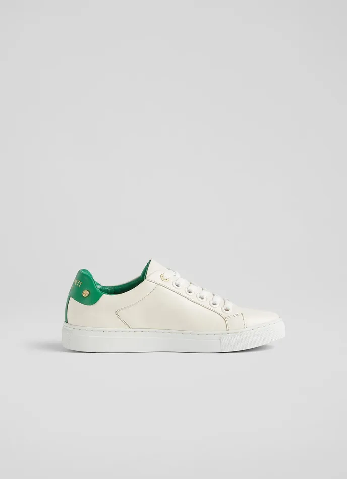 LK Bennett Signature White And Green Leather Trainers Women Flats