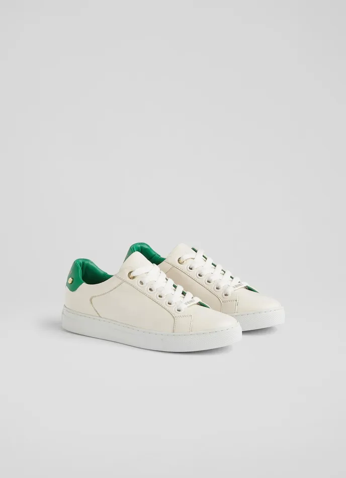 LK Bennett Signature White And Green Leather Trainers Women Flats