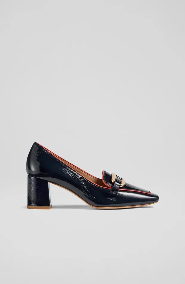 LK Bennett Susanna Navy Crinkle Patent Leather Courts Women Court Shoes