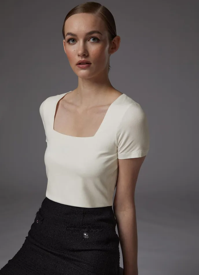 LK Bennett Tasha Cream Lenzing Ecovero Viscose TShirt Women Tops