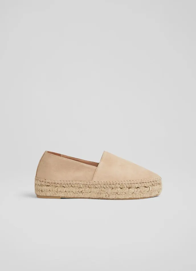 LK Bennett Taylor Beige Suede Flatform Espadrilles Women Flats